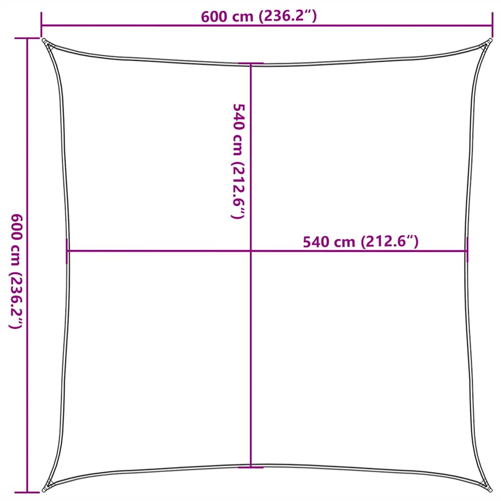solsejl 160 g/m² 6x6 m firkantet HDPE gul