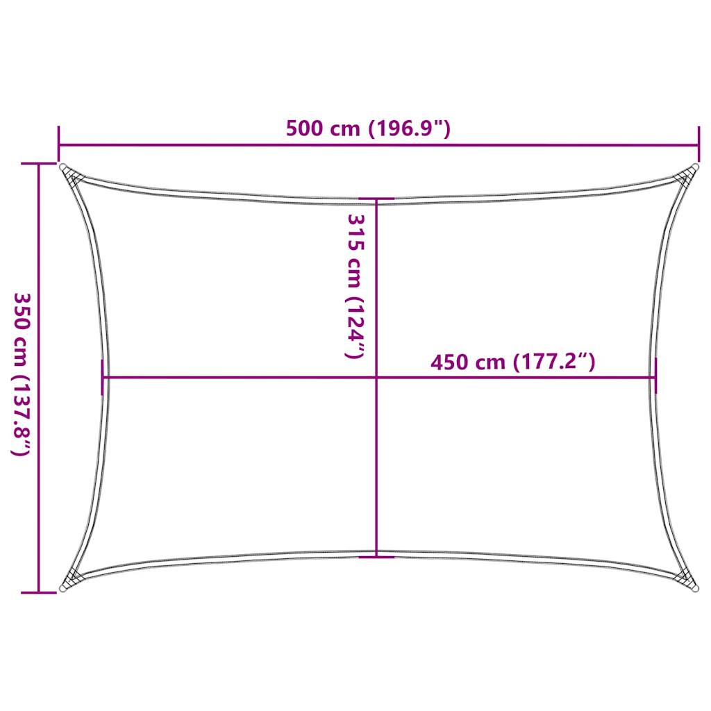 solsejl 3,5x3,5 m 160 g/m² HDPE rektangulær gul