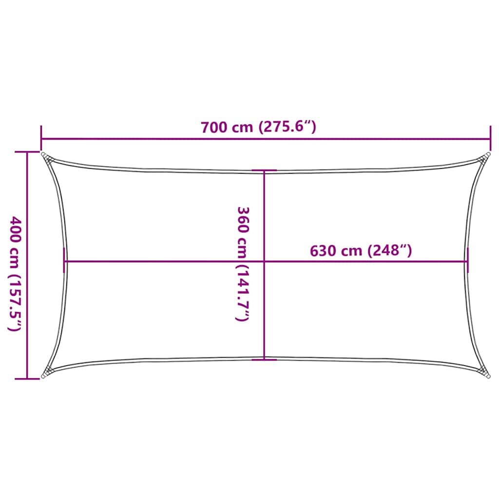 solsejl 4x7 m 160 g/m² rektangulær HDPE gul