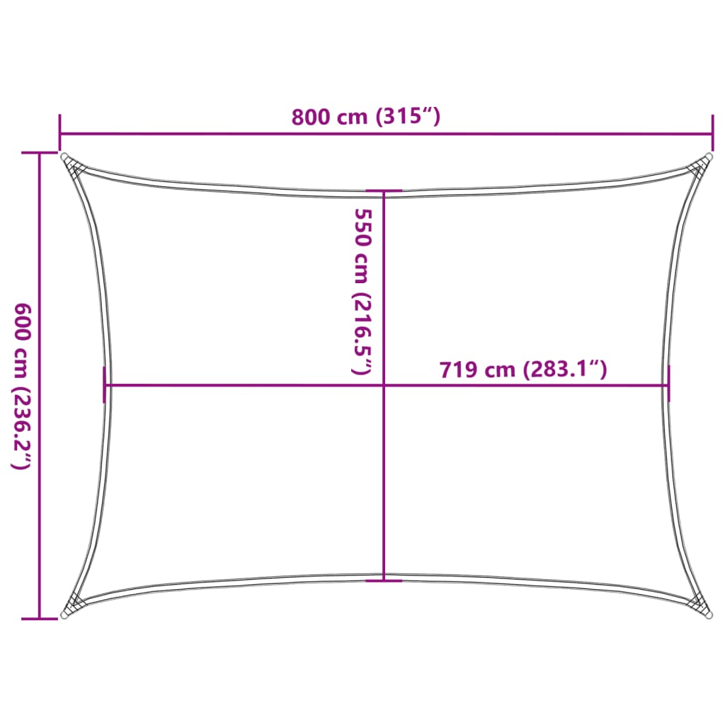 solsejl 6x8 m 160 g/m² rektangulær HDPE gul