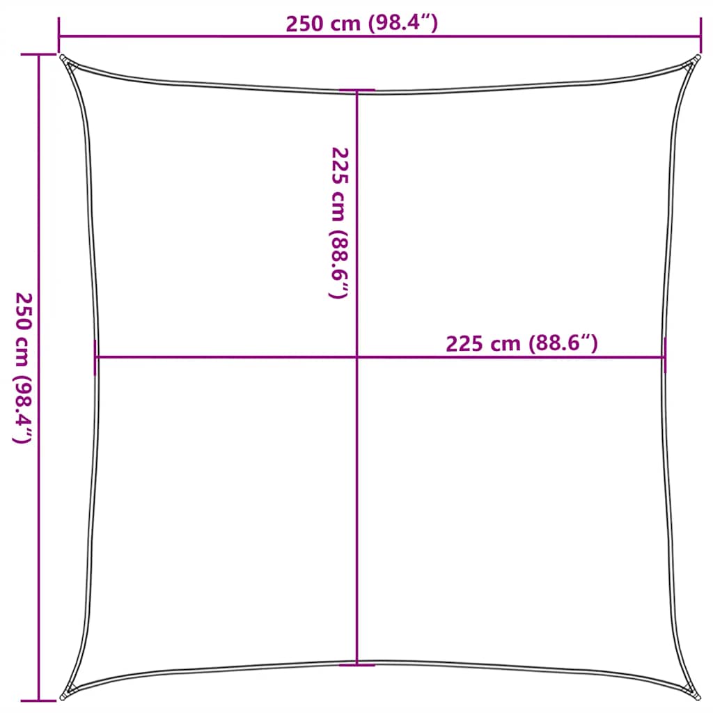 solsejl 2,5x2,5 m 160 g/m² HDPE rød