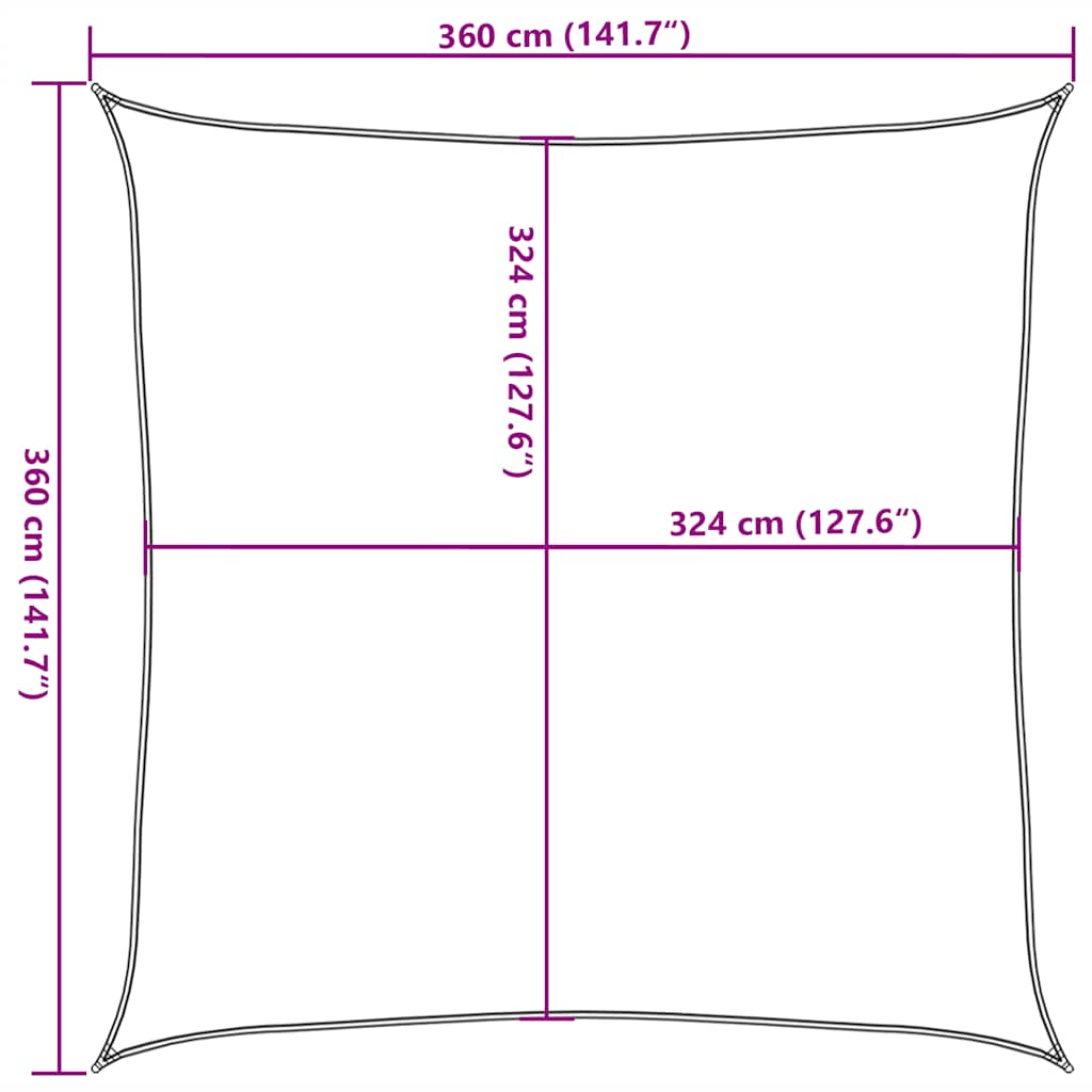 solsejl 3,6x3,6 m 160 g/m² HDPE rød
