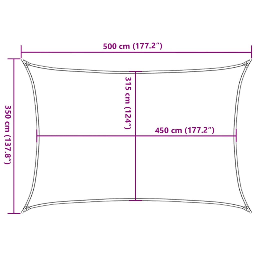 solsejl 160 g/m² 3,5x5 m HDPE rød