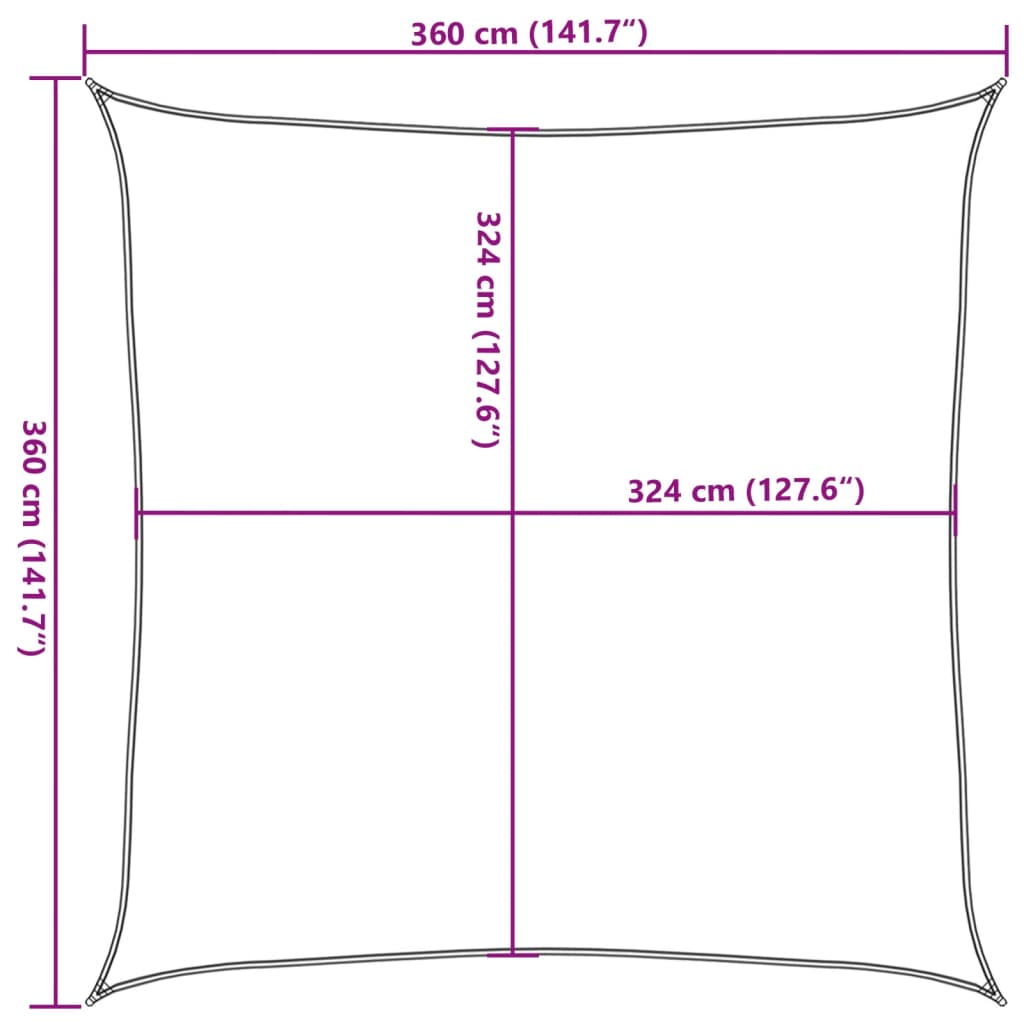 solsejl 3,6x3,6 m 160 g/m² HDPE sort
