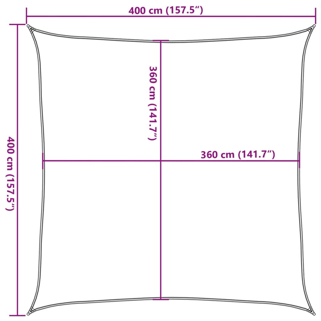 solsejl 4x4 m 160 g/m² HDPE sort