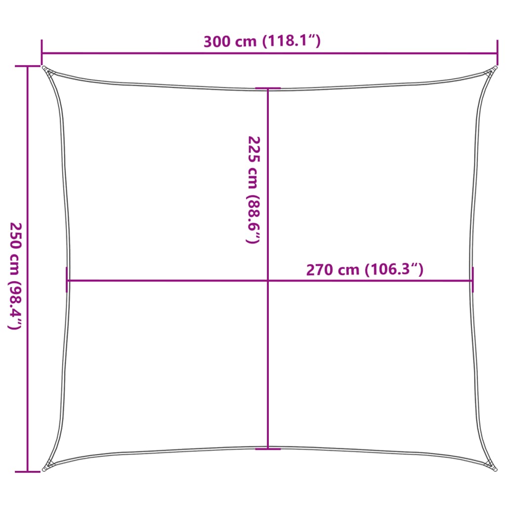 solsejl 2,5x3 m 160 g/m² HDPE sort