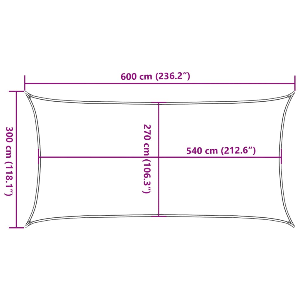 solsejl 160 g/m² 3x6 m HDPE sort