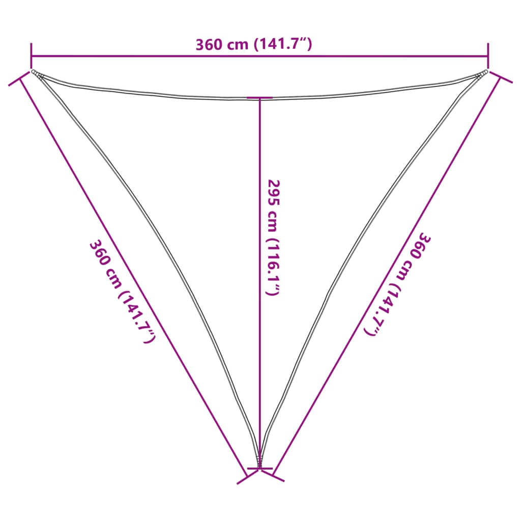 solsejl 160 g/m² 3,6x3,6x3,6 m HDPE sort