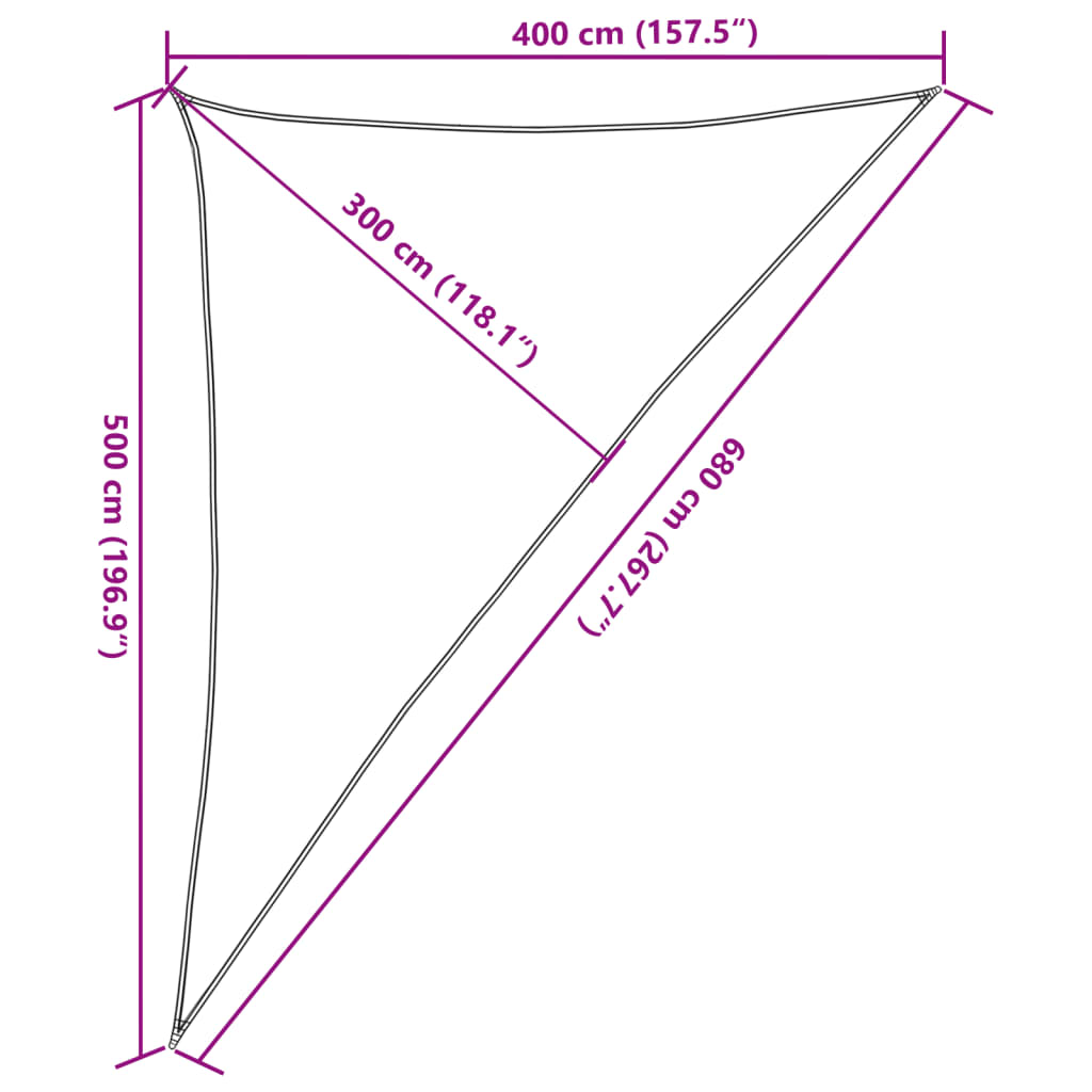 solsejl 4x5x6,8 m 160 g/m² HDPE sort