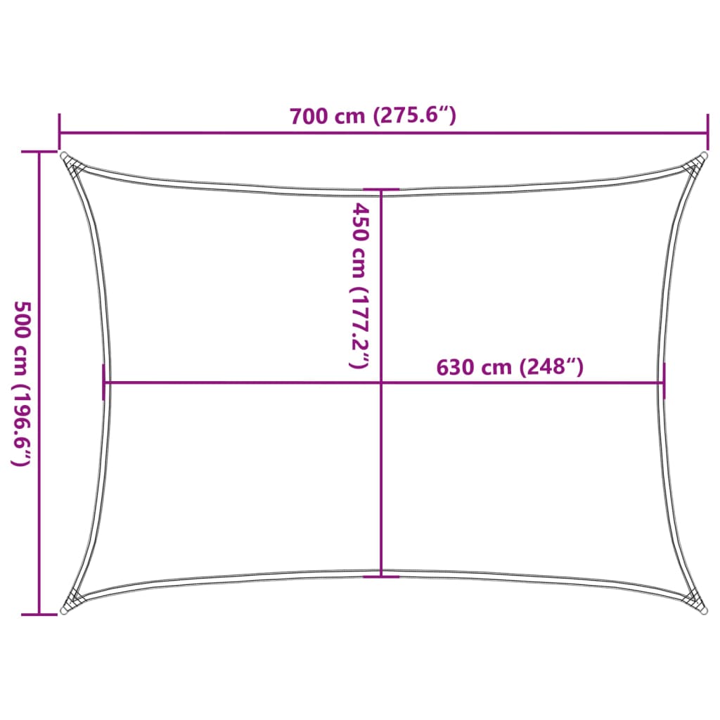 solsejl 5x7 m 160 g/m² HDPE brun