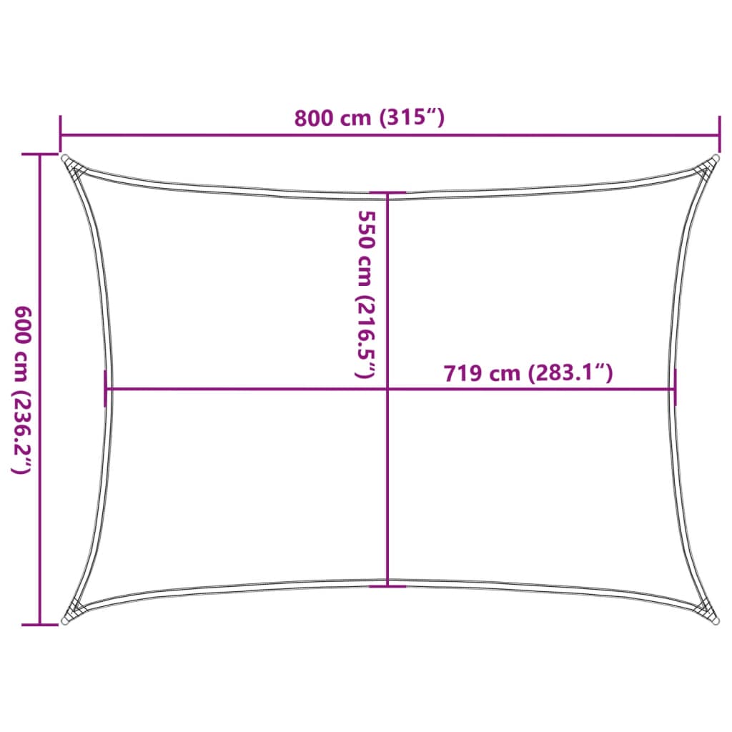 solsejl 6x8 m 160 g/m² HDPE brun