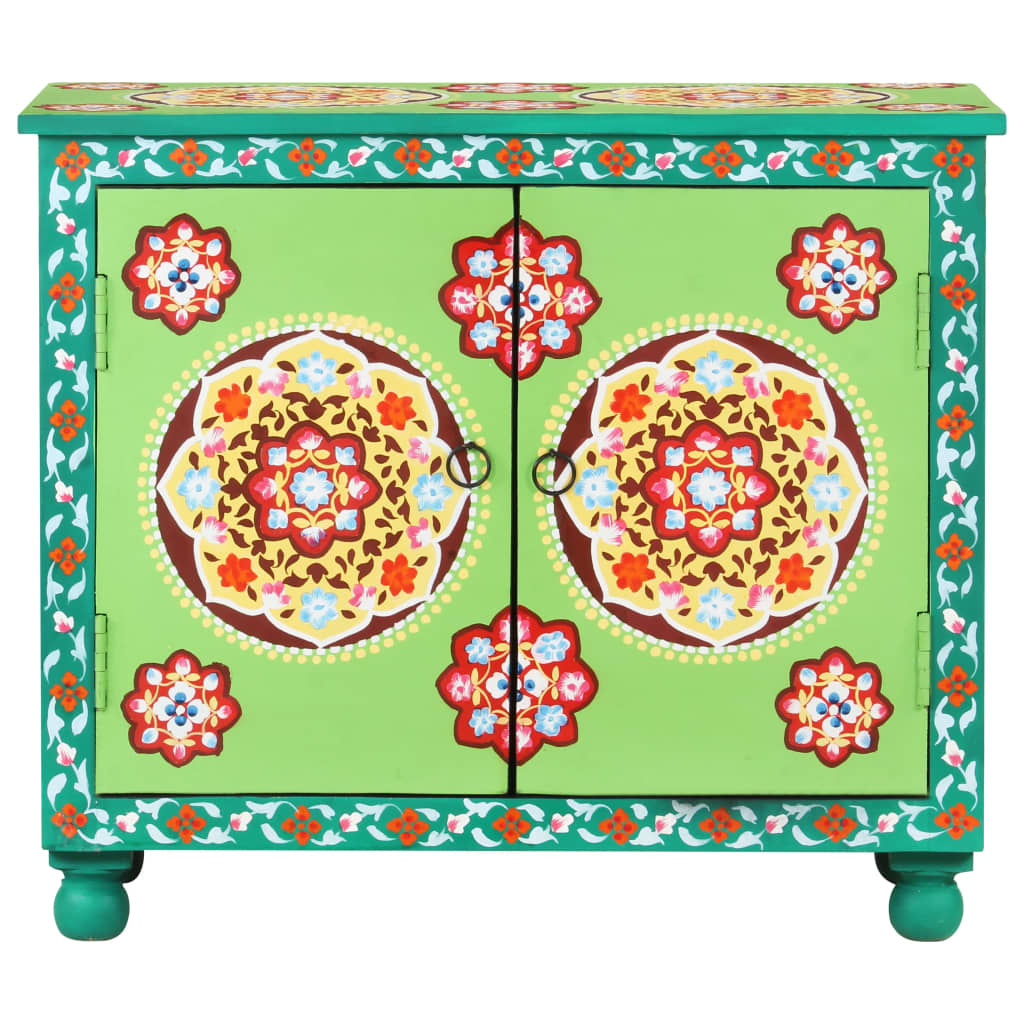 håndmalet skænk 70x35x60 cm massivt mangotræ flerfarvet