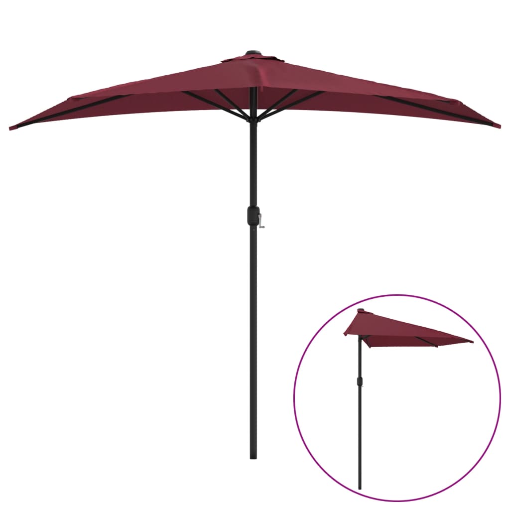 altanparasol med aluminiumsstang 270x144x222 cm halv bordeaux