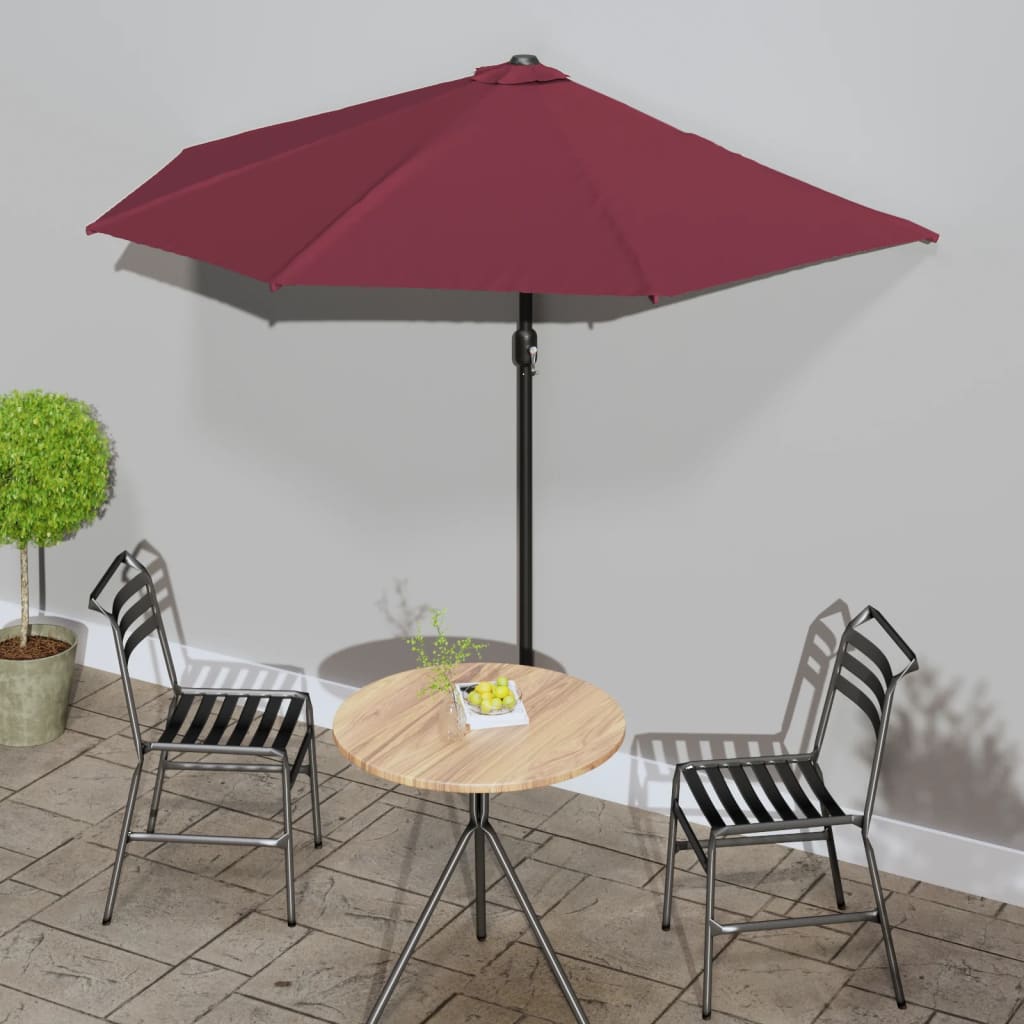 altanparasol med aluminiumsstang 270x144x222 cm halv bordeaux