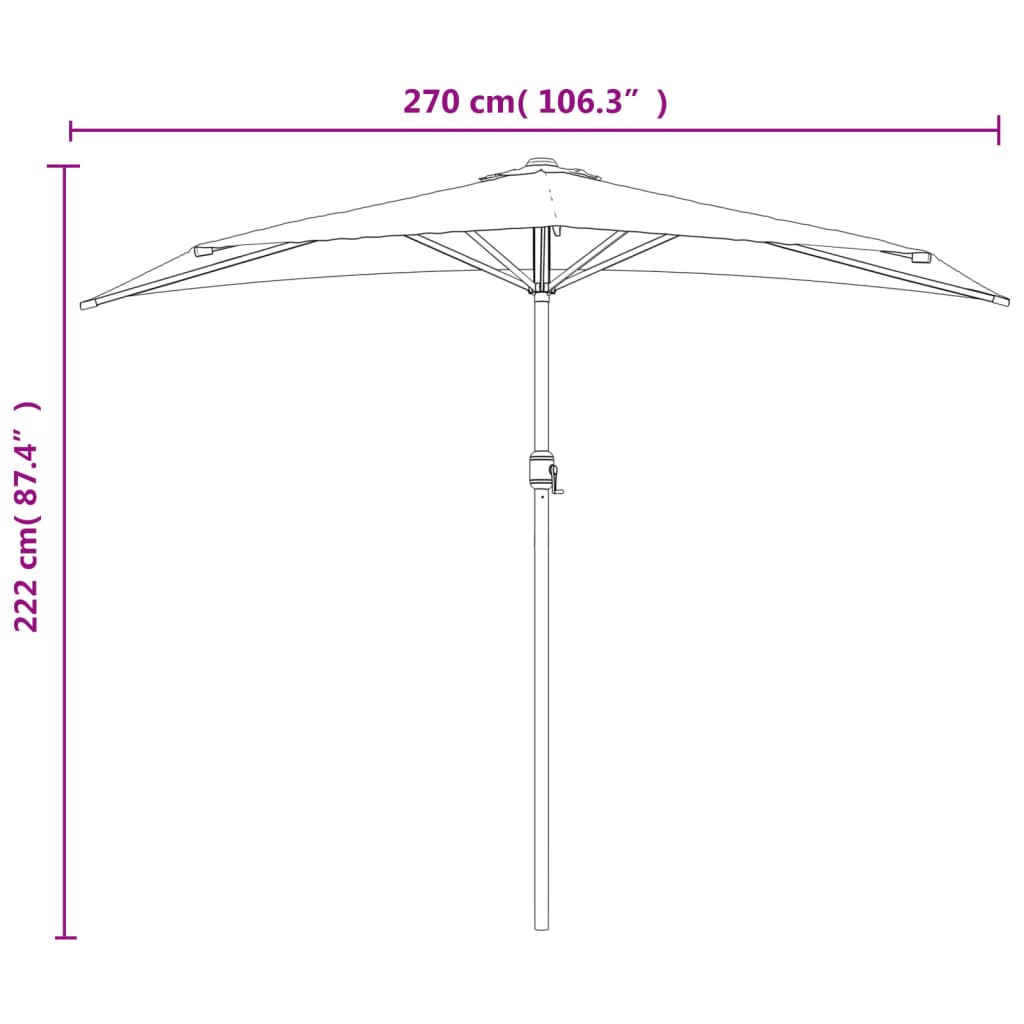 altanparasol med aluminiumsstang 270x144x222 cm halv blå