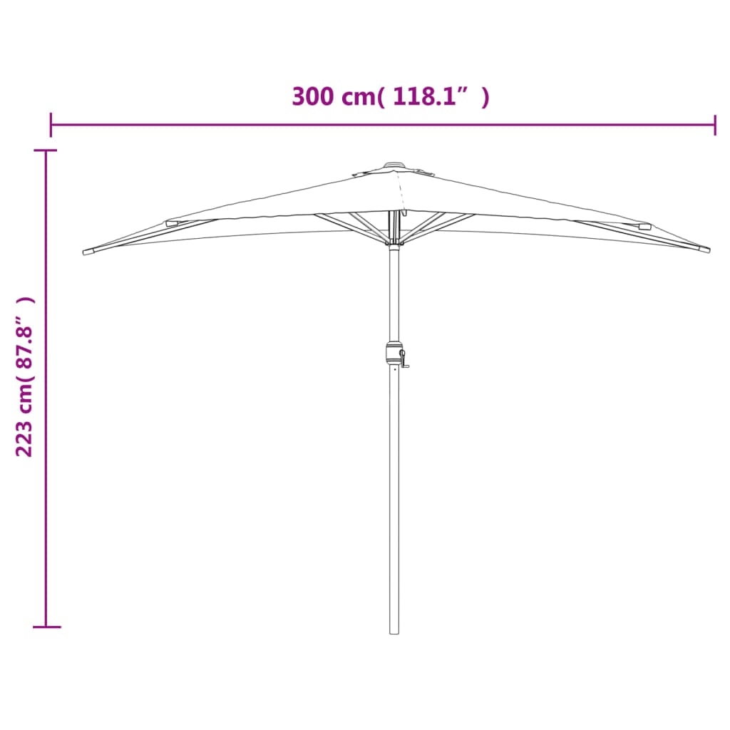 altanparasol med aluminiumsstang 300x155x223 cm halv blå