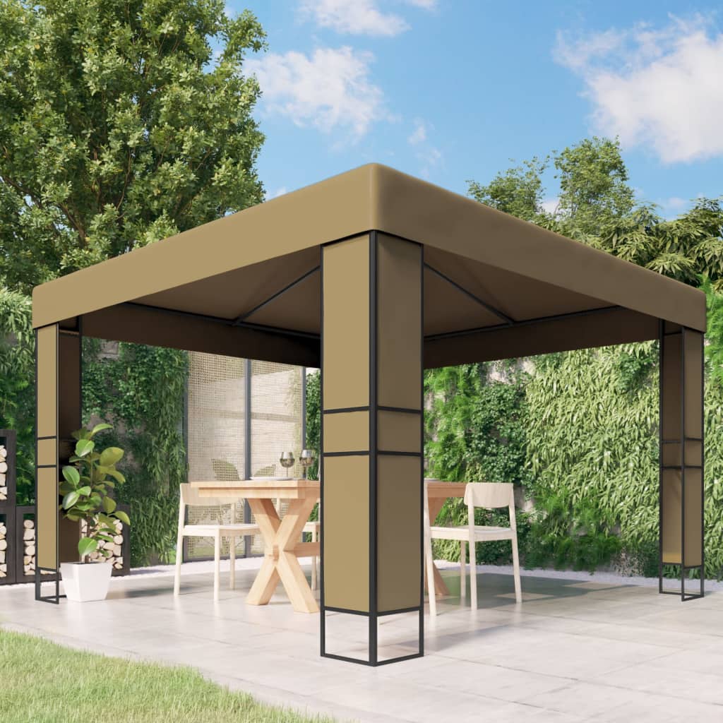 pavillon med dobbelttag 3x3x2,7 m 180 g/m² gråbrun