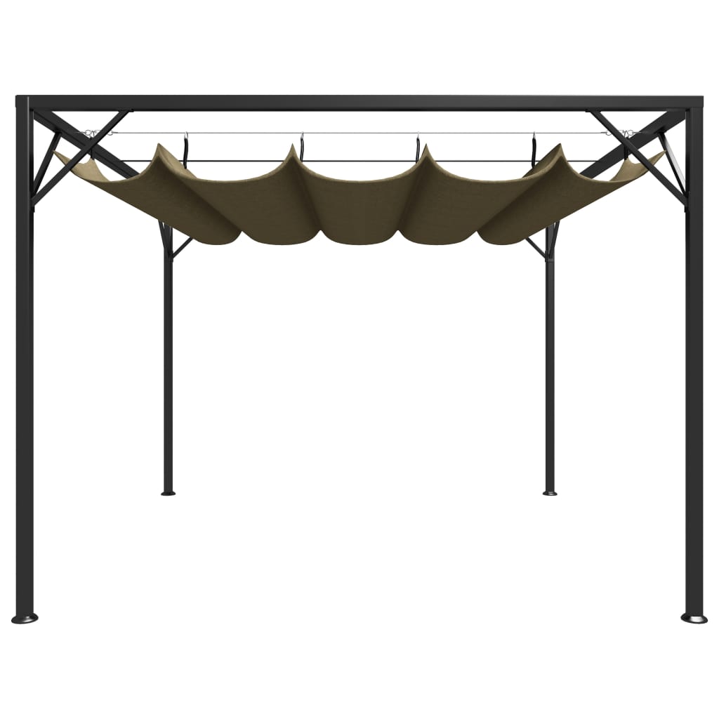 havepavillon med tilbagetrækkeligt tag 3x3 m 180 g/m² gråbrun