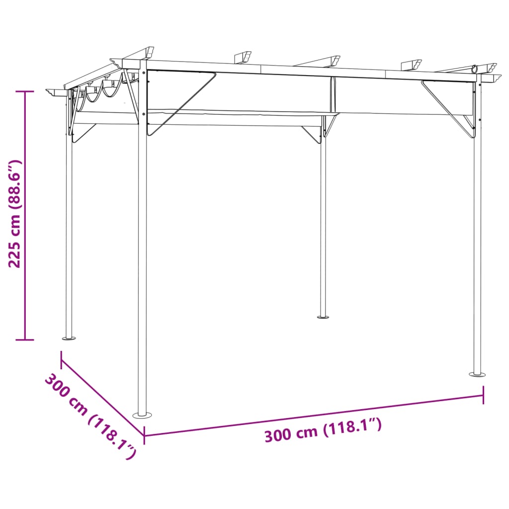 pergola med sammenrulleligt tag 3x3 m 180 g/m² stål gråbrun