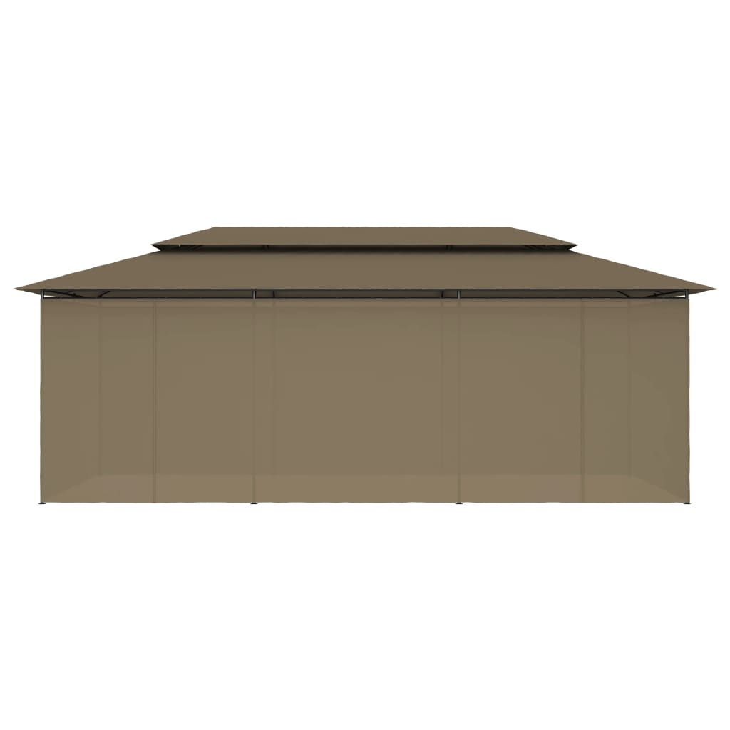 pavillon med gardiner 600x298x270 cm 180 g/m² gråbrun
