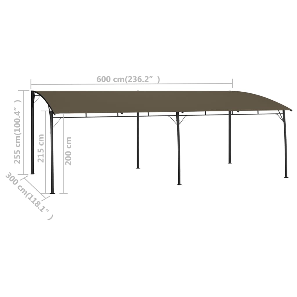 Solsejl 6 x 3 x 2,55 m Gråbrun Pulverlakeret stål og stof