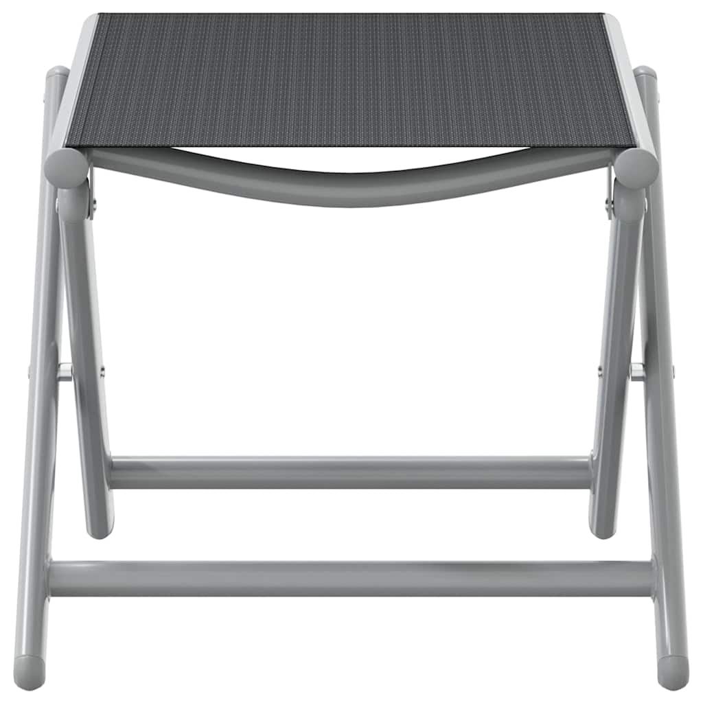 foldbar fodskammel textilene og aluminium sort og sølvfarvet