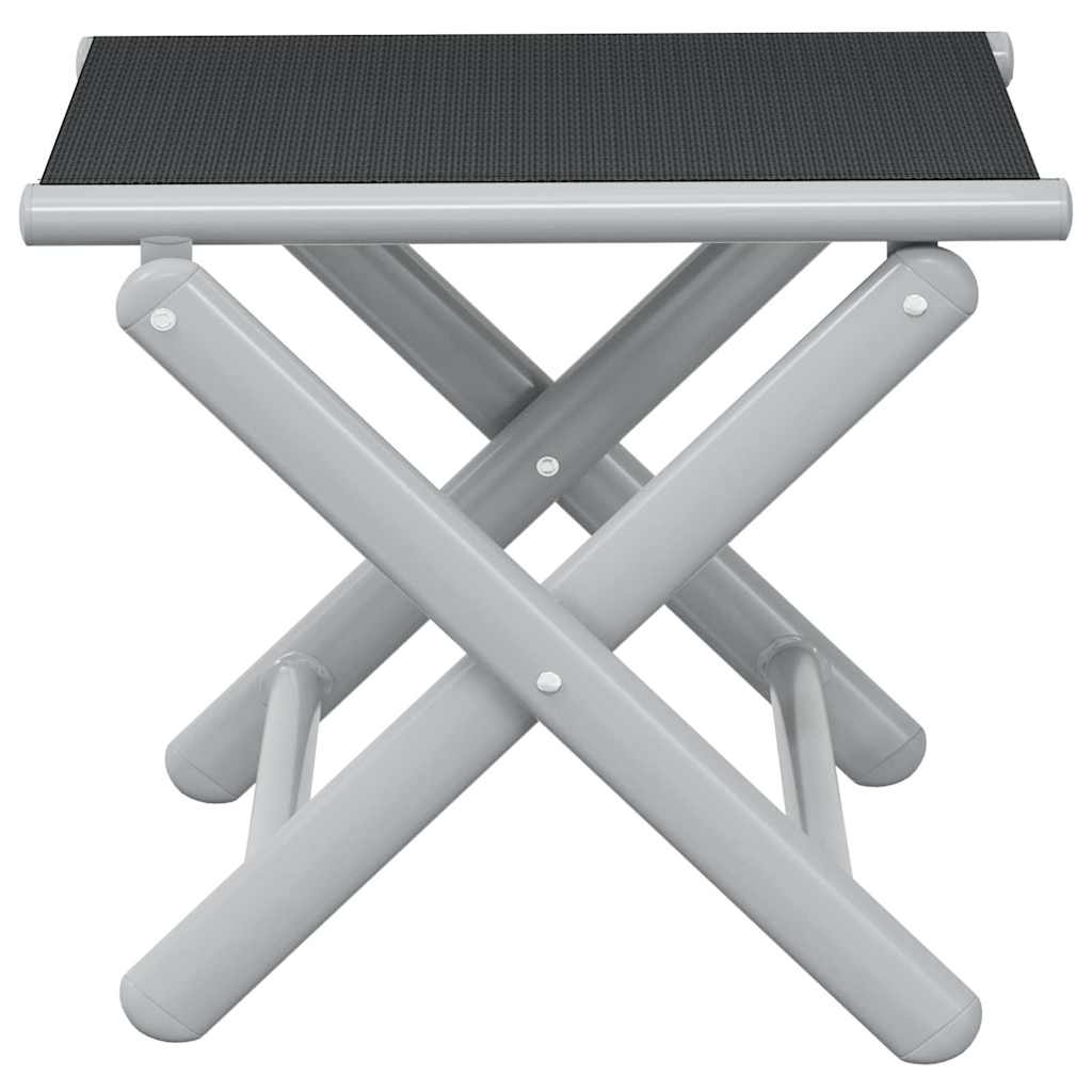 foldbar fodskammel textilene og aluminium sort og sølvfarvet