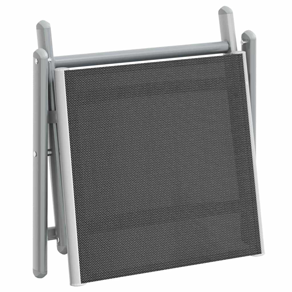 foldbar fodskammel textilene og aluminium sort og sølvfarvet