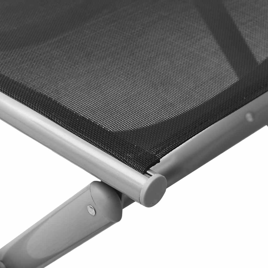 foldbar fodskammel textilene og aluminium sort og sølvfarvet