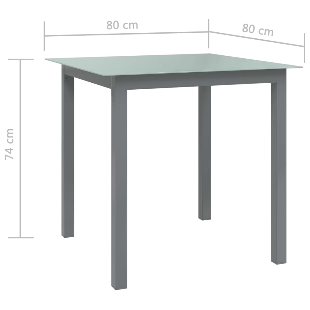 havebord 80x80x74 cm aluminium og glas lysegrå