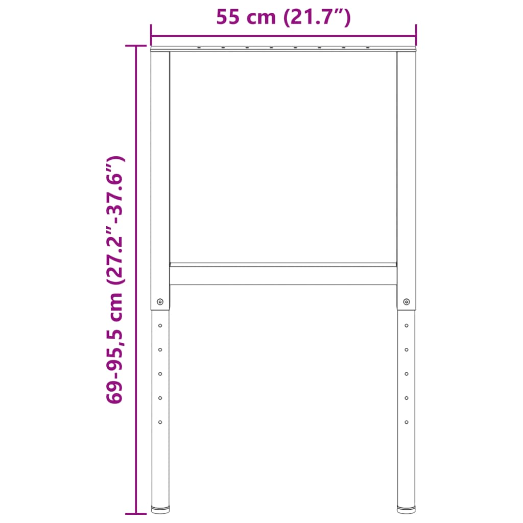 stel til arbejdsbænk 2 stk. 55x(69-95,5) cm metal grå