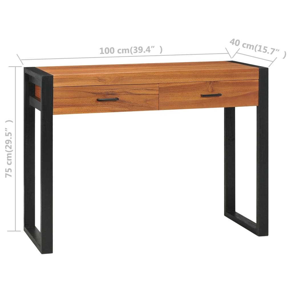 skrivebord med 2 skuffer 100x40x75 cm teaktræ