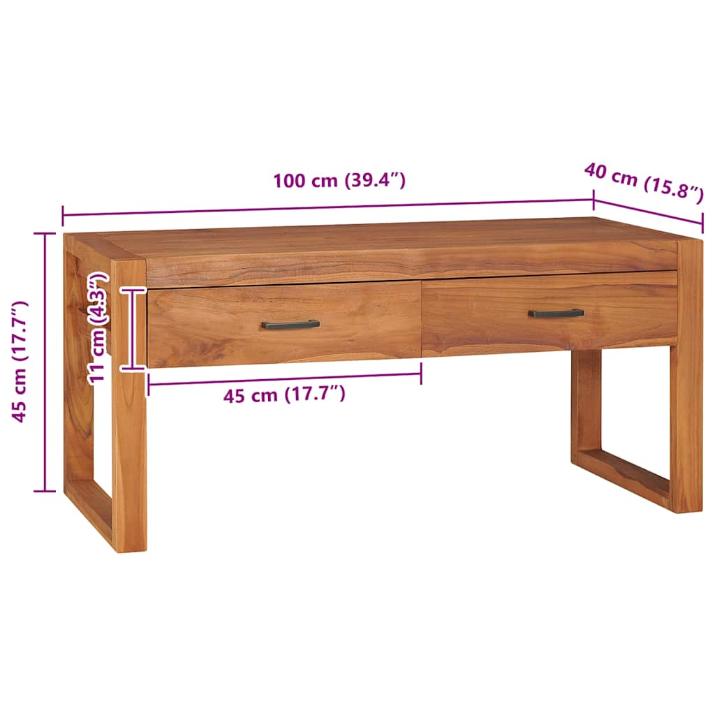 tv-bord 100x40x45 cm massivt teaktræ