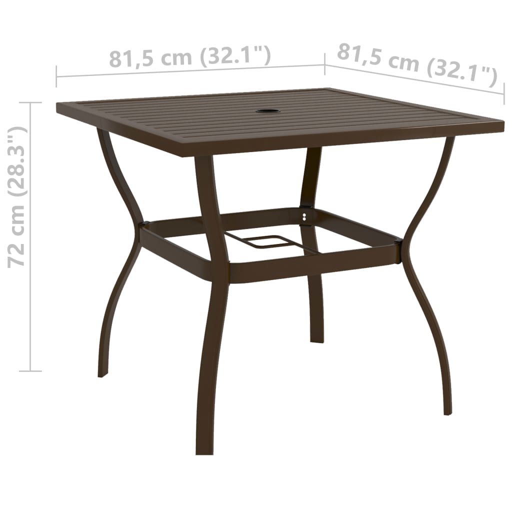 havebord 81,5x81,5x72 cm stål brun
