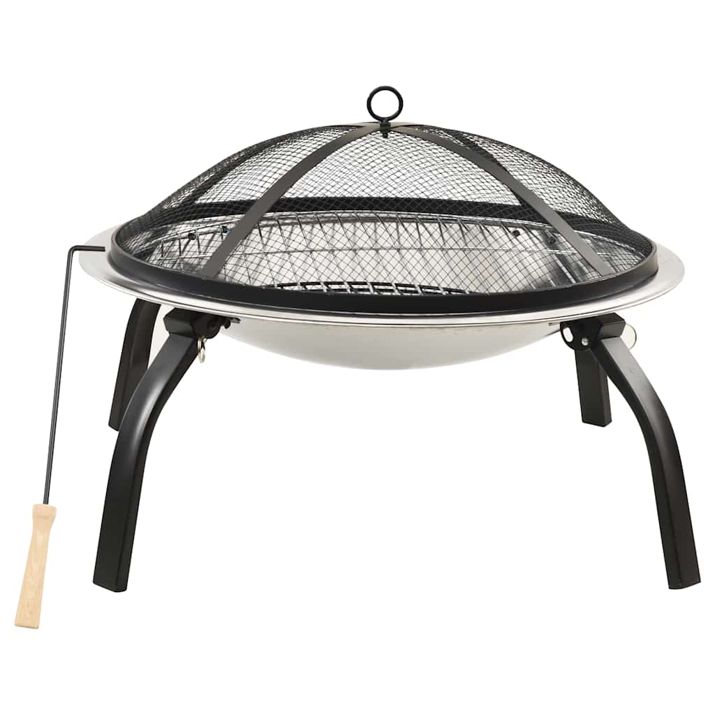 2-i-1 bålfad og grill med ildrager 56x56x49 cm rustfrit stål