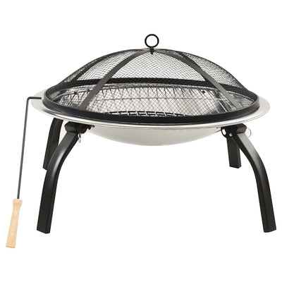 2-i-1 bålfad og grill med ildrager 56x56x49 cm rustfrit stål