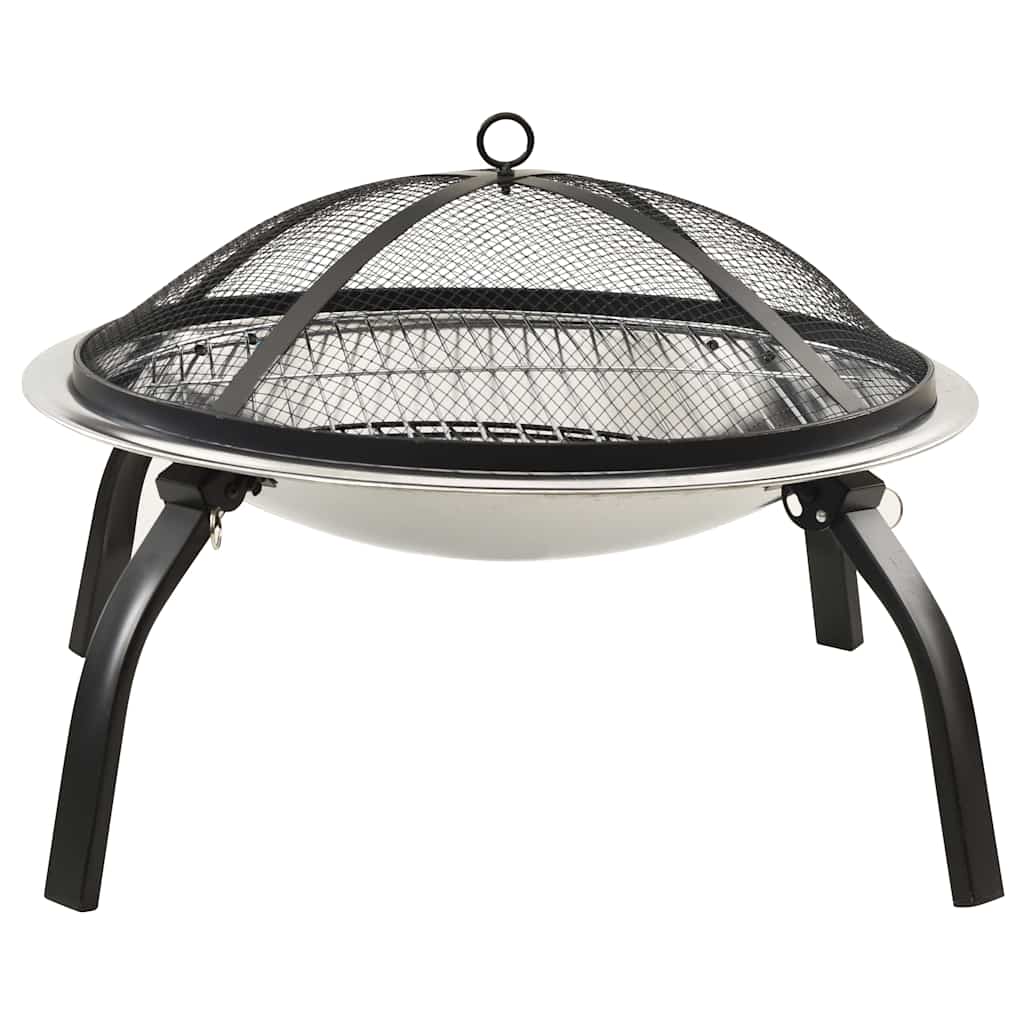 2-i-1 bålfad og grill med ildrager 56x56x49 cm rustfrit stål