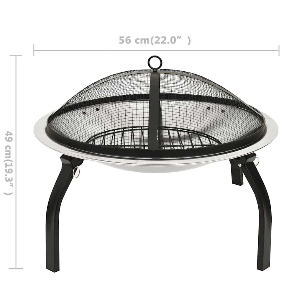 2-i-1 bålfad og grill med ildrager 56x56x49 cm rustfrit stål