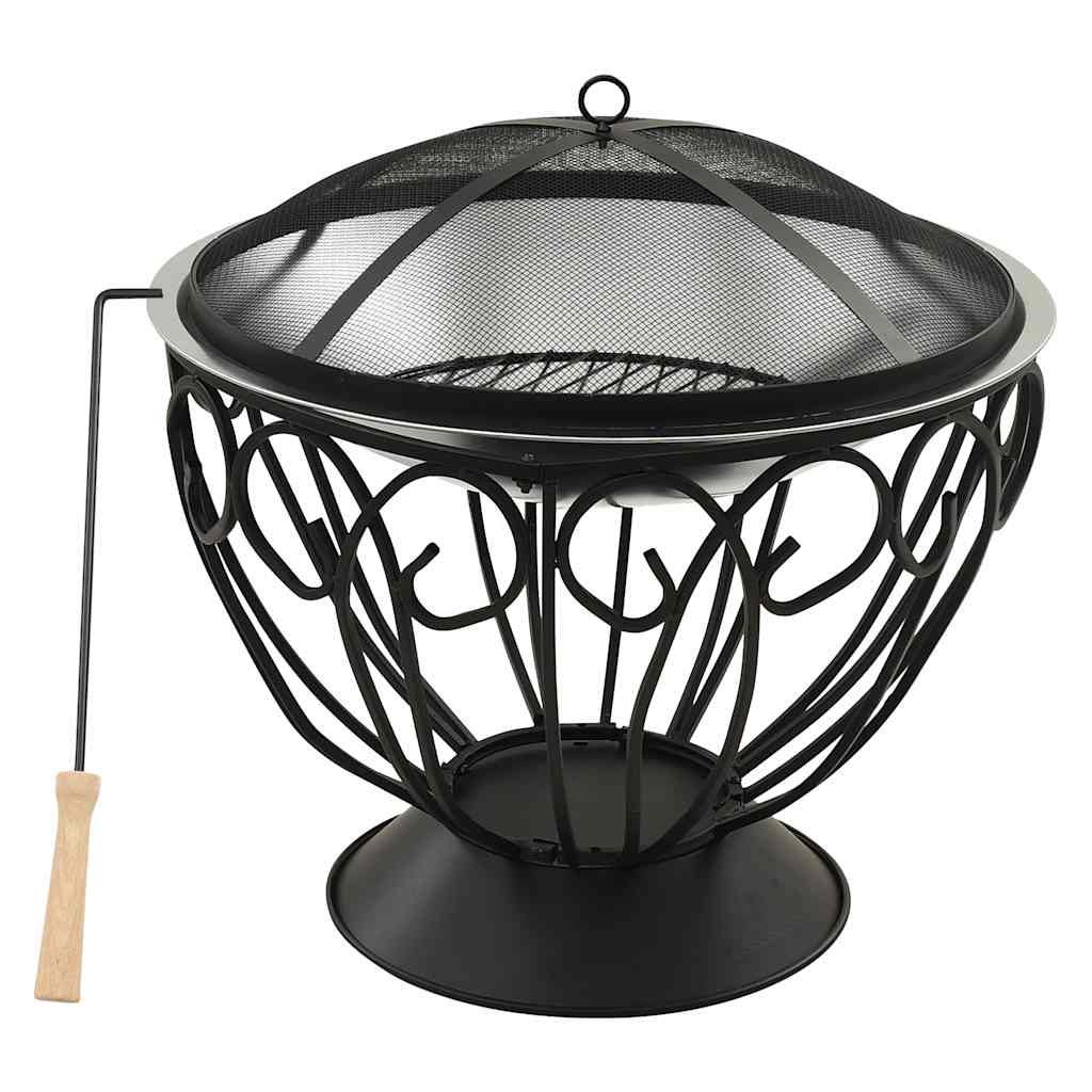 2-i-1 bålfad og grill med ildrager 59x59x60 cm rustfrit stål