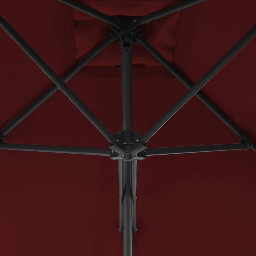 parasol med stålstang 250x250x230 cm bordeauxfarvet