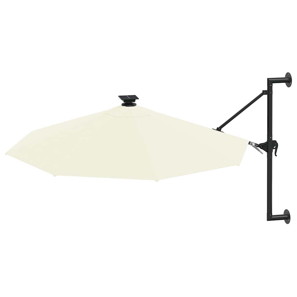 væghængt parasol m. LED-lys 300 cm sandfarvet