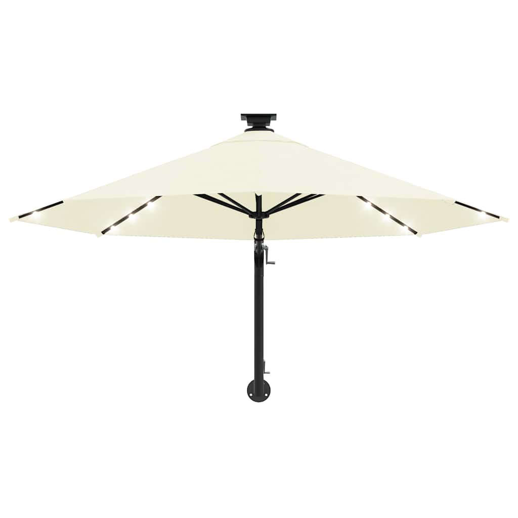 væghængt parasol m. LED-lys 300 cm sandfarvet