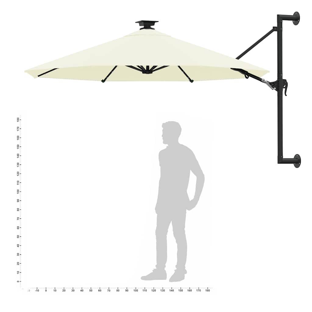 væghængt parasol m. LED-lys 300 cm sandfarvet