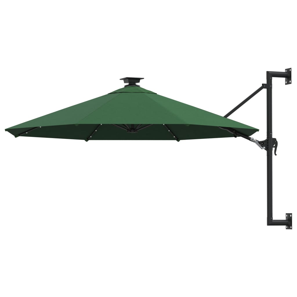 væghængt parasol m. LED-lys 300 cm grøn
