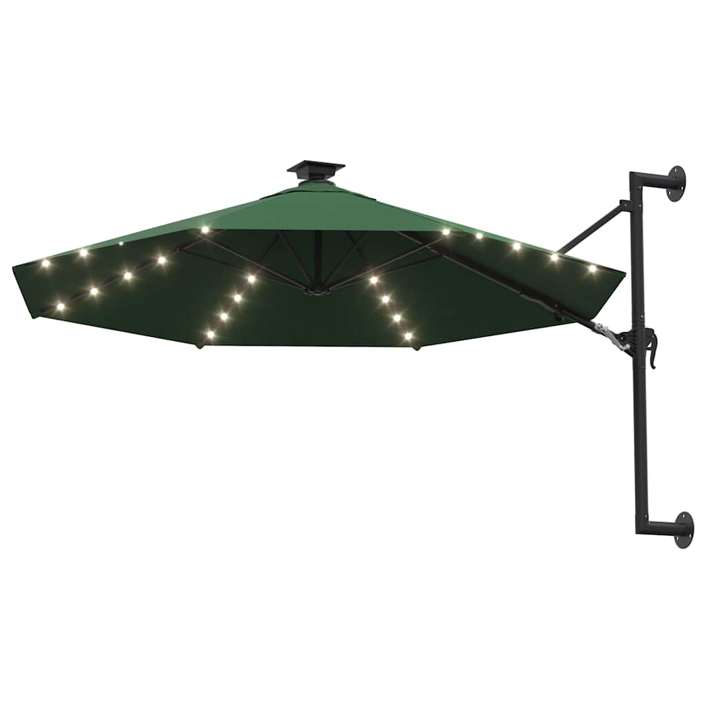 væghængt parasol m. LED-lys 300 cm grøn