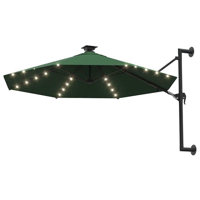 væghængt parasol m. LED-lys 300 cm grøn