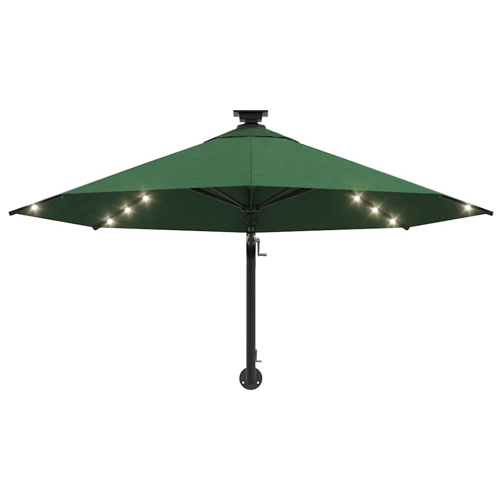væghængt parasol m. LED-lys 300 cm grøn