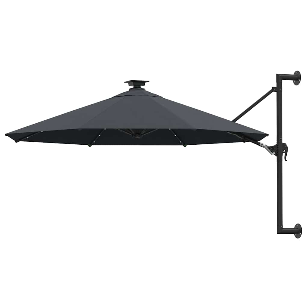 væghængt parasol m. LED-lys 300 cm antracitgrå