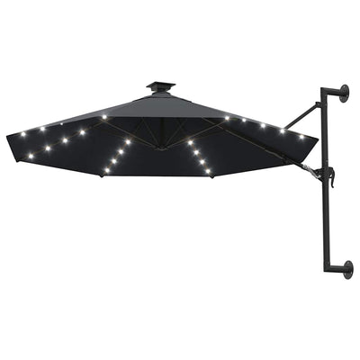 væghængt parasol m. LED-lys 300 cm antracitgrå