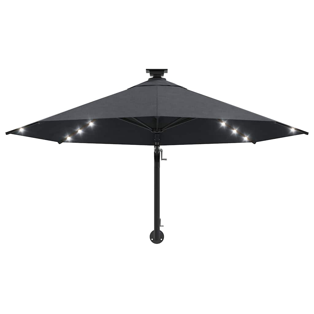 væghængt parasol m. LED-lys 300 cm antracitgrå